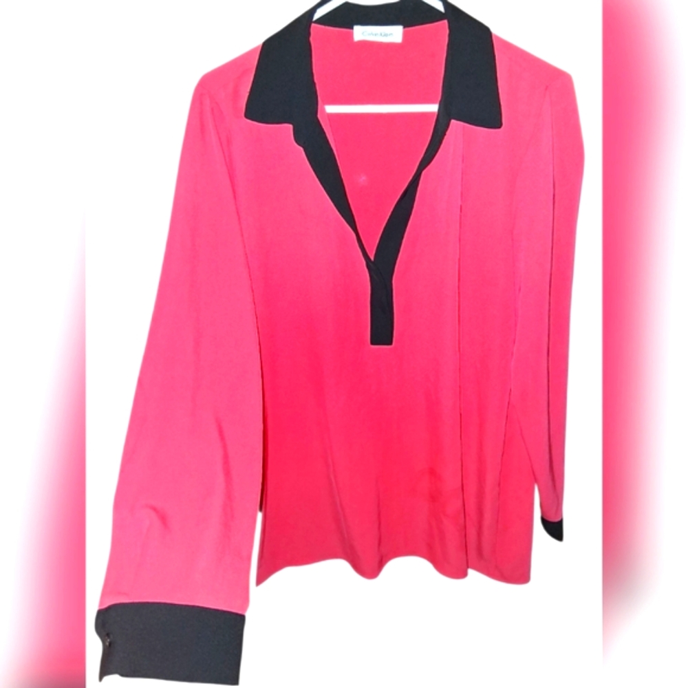 Calvin Klein Women's Pink Blouse with Black Accents